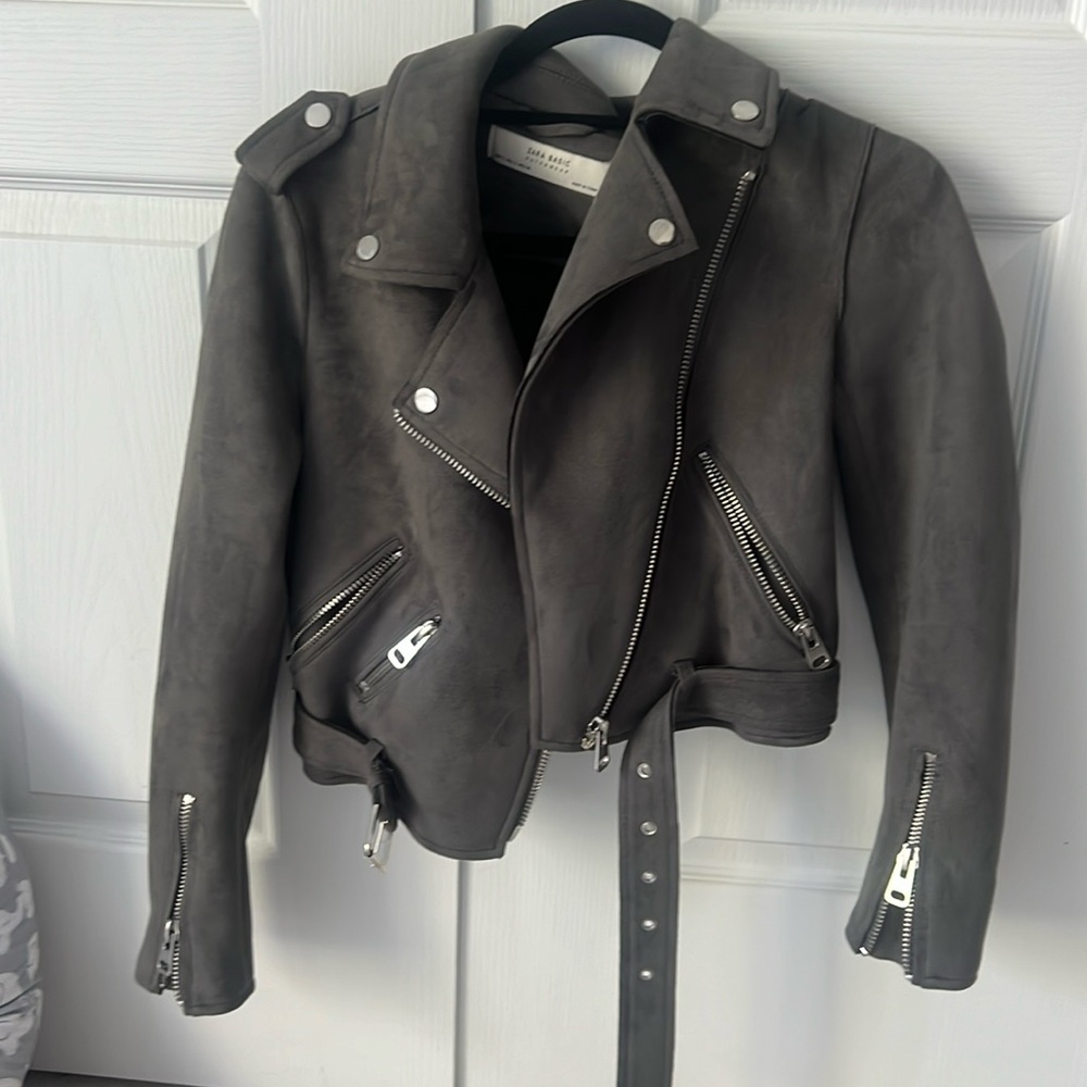 Zara suede cropped moto jacket